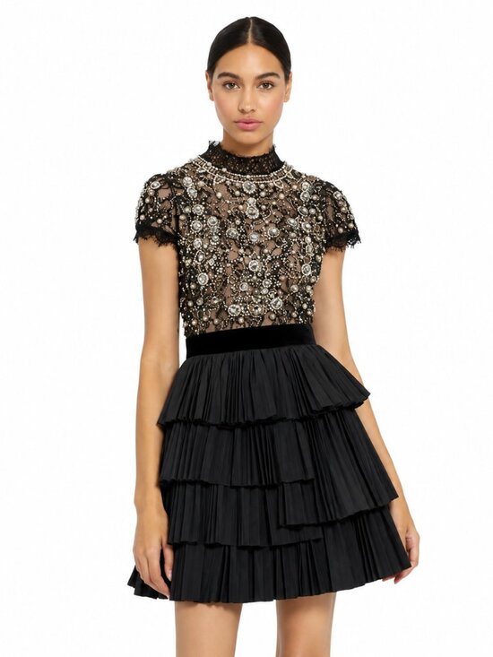 Alice + Olivia Dresses & Skirts - Alice + Olivia Dorian Crystal Embellished Mock Neck Mini Dress Size 4 MSRP $1,15
